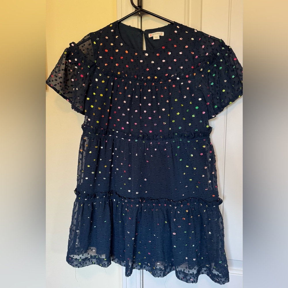 Crewcuts Navy Dress with Multicolor Polka Dots
